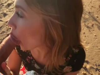 Outdoor Blowjob and Cum in Mouth! - Sweet Teen doing Blowjob on the Beach.