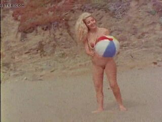 裸 高兴 女孩 海滩 球