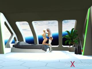 3d sci-fi android dickgirl baise provocant jeune dame en espace. | xhamster