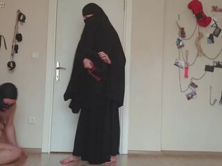 Muslim adolescent canes fat slave