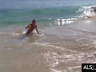 Six turned on Lesbians go at it on A Public Beach
